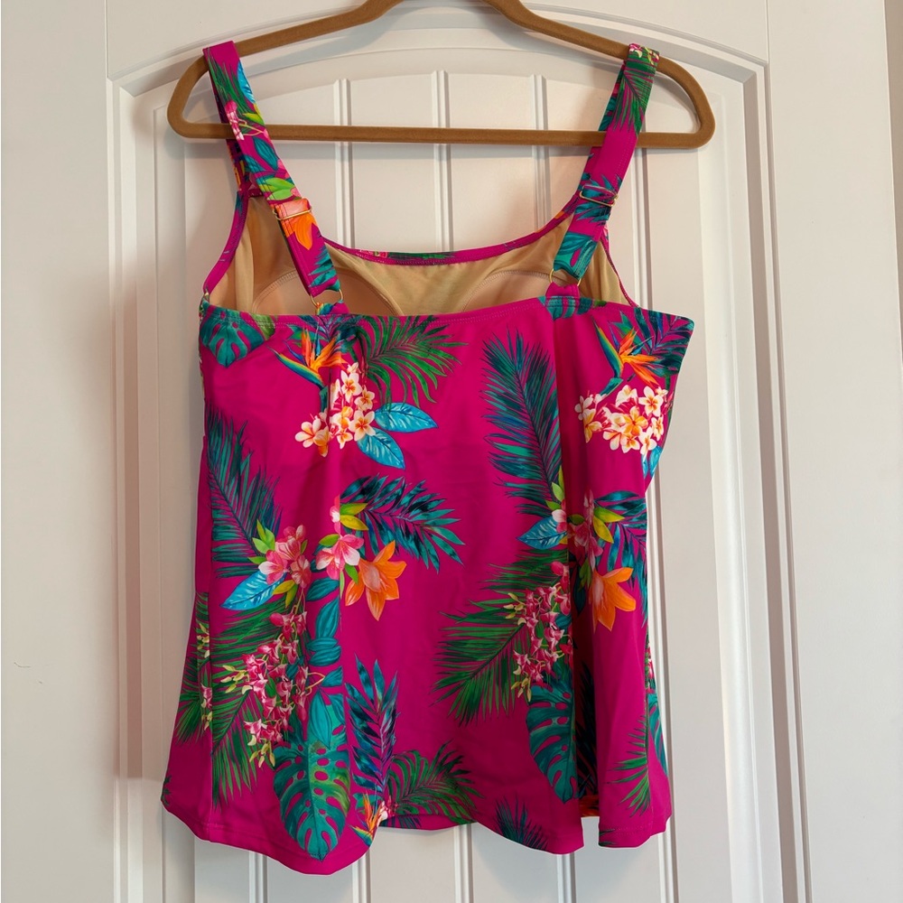 Kim Gravel Hot Pink Multicolored Scoop Neck Tankini Set with Bike Shorts - Sz 14 - Picture 3 of 10
